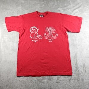 Vintage Cat Shirt Mens XL Monday Friday Cartoon Single Stitch Humor Novelty 80s